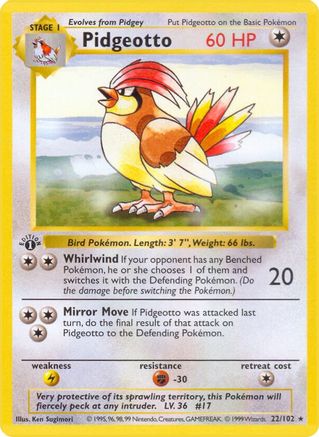 Pidgeotto 022/102 - Rare - 1st Edition