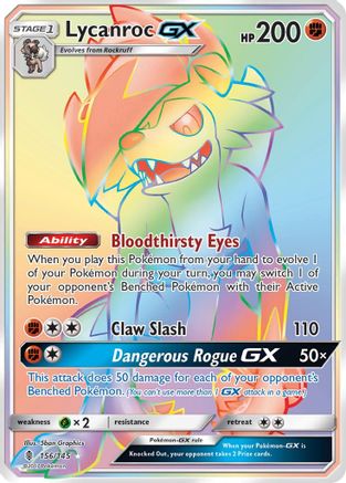 Lycanroc GX (Secret) 156/145 - Secret Rare - Holofoil