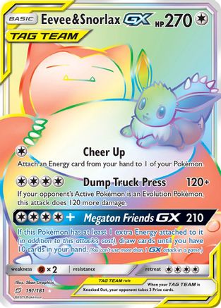 Eevee & Snorlax GX (Secret) 191/181 - Secret Rare - Holofoil