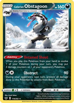 Galarian Obstagoon 119/202/202 - Holo Rare - Holofoil