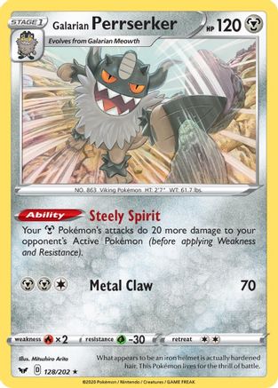 Galarian Perrserker 128/202/202 - Holo Rare - Holofoil