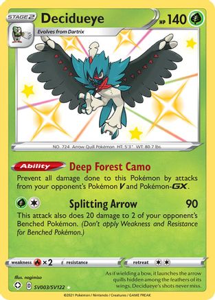 Decidueye SV003/SV122/122 - Shiny Holo Rare - Holofoil