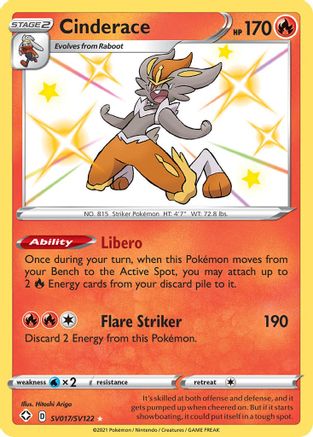 Cinderace SV017/SV122/122 - Shiny Holo Rare - Holofoil