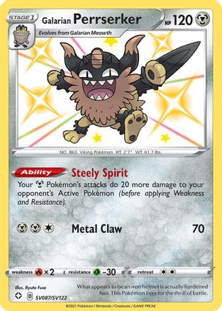 Galarian Perrserker SV087/SV122/122 - Shiny Holo Rare - Holofoil