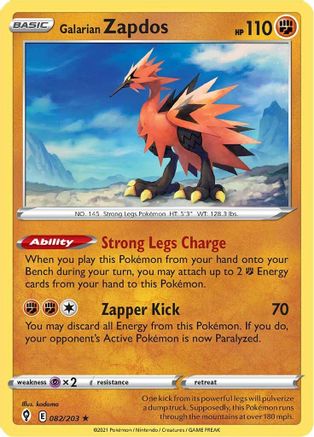 Galarian Zapdos 082/203/203 - Holo Rare - Holofoil