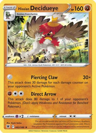 Hisuian Decidueye 082/189/189 - Holo Rare - Holofoil