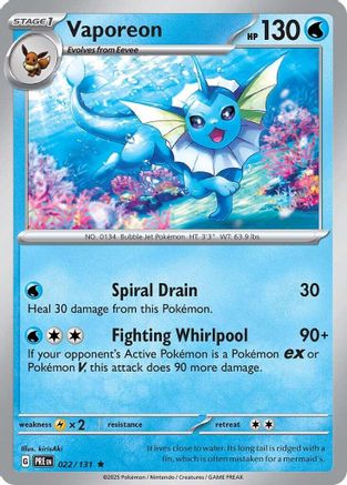 Vaporeon 022/131 - Rare - Reverse Holofoil