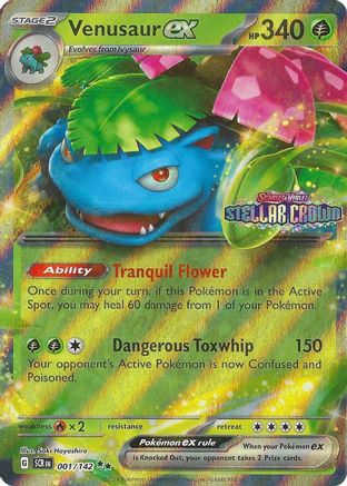 Venusaur ex (Stellar Crown Stamp) 001 - Double Rare - Holofoil