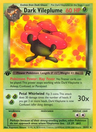 Dark Vileplume (30) 030/82/82 - Rare - 1st Edition
