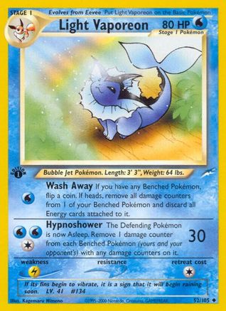 Light Vaporeon 052/105/105 - Uncommon - 1st Edition