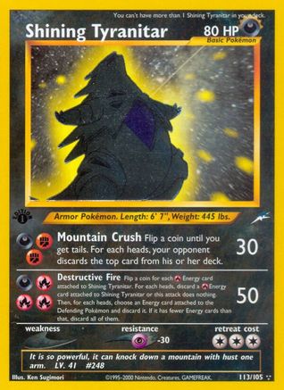 Shining Tyranitar 113/105 - Secret Rare - 1st Edition Holofoil