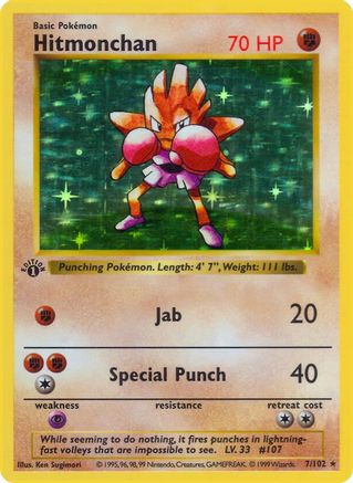 Hitmonchan 007/102 - Holofoil - 1st Edition - Shadowless