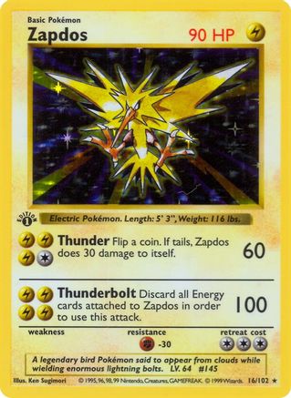 Zapdos 016 - Holo Rare - 1st Edition Holofoil