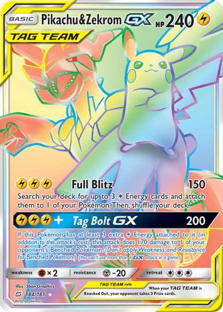 Pikachu & Zekrom GX (Secret) 184/181 - Secret Rare - Holofoil