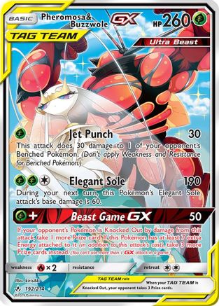 Pheromosa & Buzzwole GX (192) (Alternate Full Art) 192/214 - Ultra Rare - Holofoil