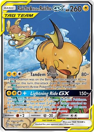 Raichu & Alolan Raichu GX (Alternate Full Art) 221/236 - Ultra Rare - Holofoil
