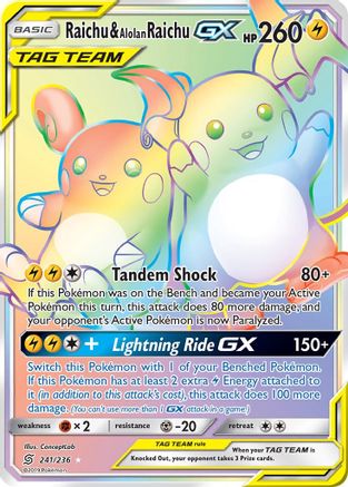Raichu & Alolan Raichu GX (Secret) 241/236 - Secret Rare - Holofoil