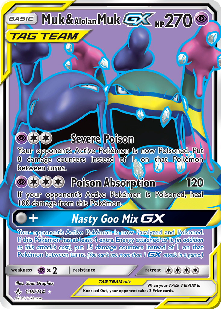 Muk & Alolan Muk GX (196) (Full Art) 196/214 - Ultra Rare - Holofoil