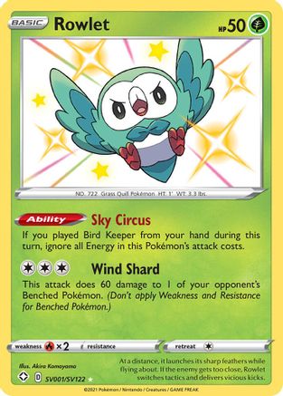 Rowlet SV001/SV122/122 - Shiny Holo Rare - Holofoil