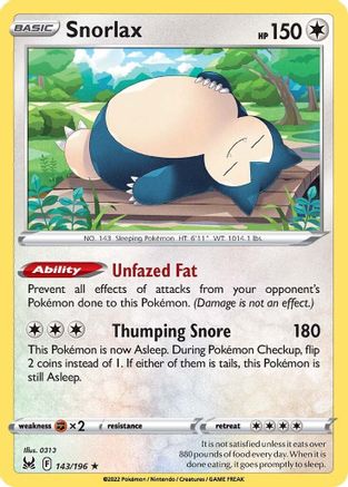 Snorlax 143/196/196 - Holo Rare - Holofoil