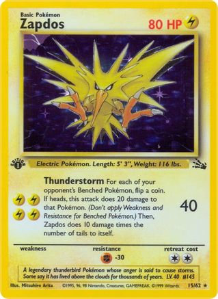 Zapdos (015/62) - Fossil Holofoil