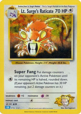 Lt. Surge's Raticate 016/034 - Classic Collection - Holofoil