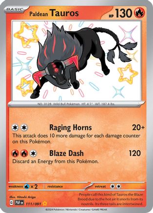 Paldean Tauros 111/091 - Shiny Rare - Holofoil