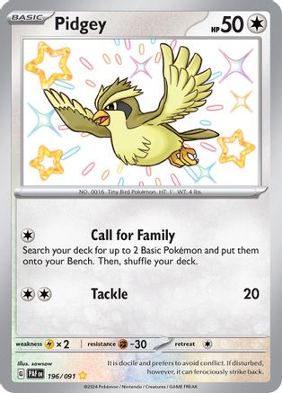 Pidgey 196/091 - Shiny Rare - Holofoil