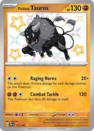 Paldean Tauros 172/091 - Shiny Rare - Holofoil