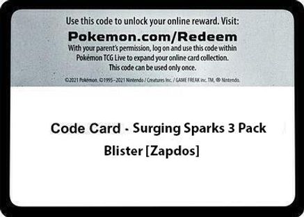 Code Card - Surging Sparks 3 Pack Blister [Zapdos] - Code Card