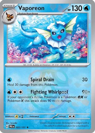 Vaporeon (Master Ball Pattern) 022/131 - Rare - Holofoil