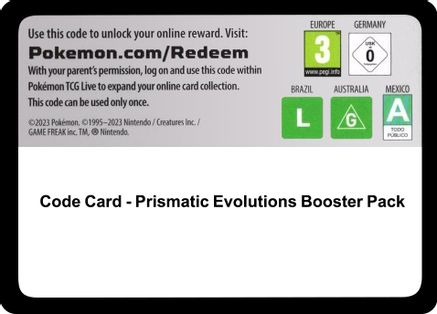 Code Card - Prismatic Evolutions Booster Pack - Code Card