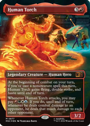 Human Torch (Borderless) (Surge Foil) (MSC-877) - Commander: Marvel Super Heroes Foil