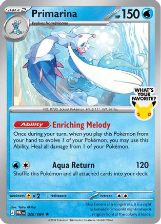 Primarina (What's Your Favorite Stamp) (020/084) - Miscellaneous Cards & Products Holofoil