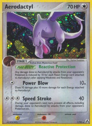Aerodactyl 001/92 - Holo Rare - Reverse Holofoil