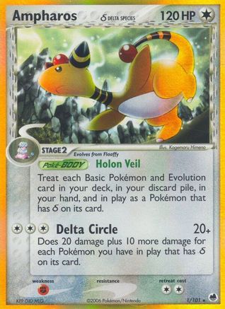 Ampharos (Delta Species) 001/101/101 - Holo Rare - Reverse Holofoil