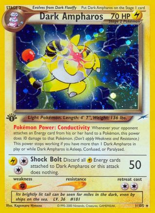 Dark Ampharos 001/105 - Holo Rare - 1st Edition Holofoil