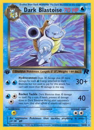 Dark Blastoise (20) 020/82/82 - Rare - 1st Edition