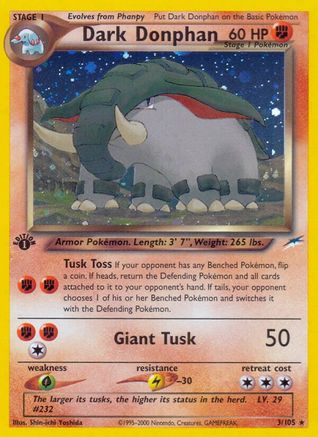 Dark Donphan 003/105 - Holo Rare - 1st Edition Holofoil