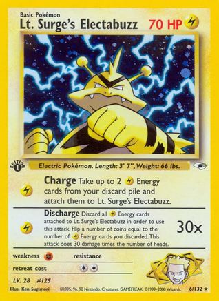 Lt. Surge's Electabuzz (6) 006/132/132 - Holo Rare - 1st Edition Holofoil