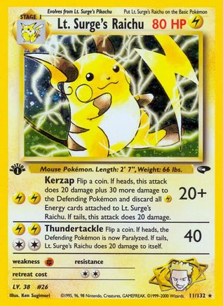 Lt. Surge's Raichu 011/132/132 - Holo Rare - Unlimited Holofoil
