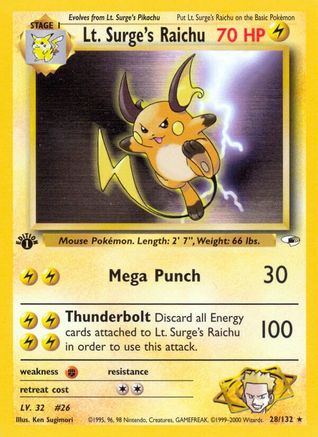 Lt. Surge's Raichu 028/132/132 - Rare - Unlimited
