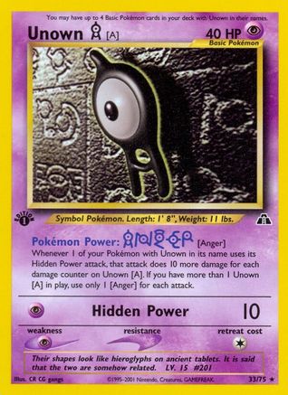 Unown [A] (33) 033/75 - Rare - 1st Edition