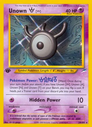 Unown [W] 029/105 - Rare - 1st Edition
